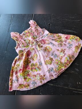 April Cornell Chiffon Pink Floral Dress Baby 0/6m Countrycore Fairycore 14.5"